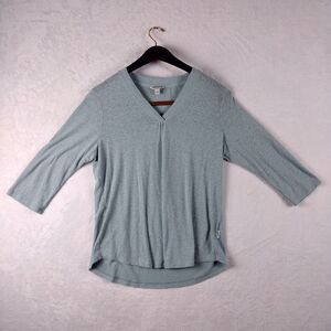 Orvis V Neck Heathered T Shirt Women's Large Gathered Pleated Lightweight